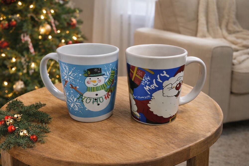 Christmas / Holiday Mugs ~ 14 fl. oz. Snowman Design Mug , And Santa Claus.